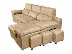Best Sofá con Chaiselongue Reversible Color Piedra, Asientos Extensibles y Arcón, 291x160x104 cm, Tapizado en Tela Sofá Relax