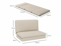 Sofá convertible 3 en 1, terciopelo , colchón grueso, plegable y cómodo, carga 240 kg (275x120x10cm)