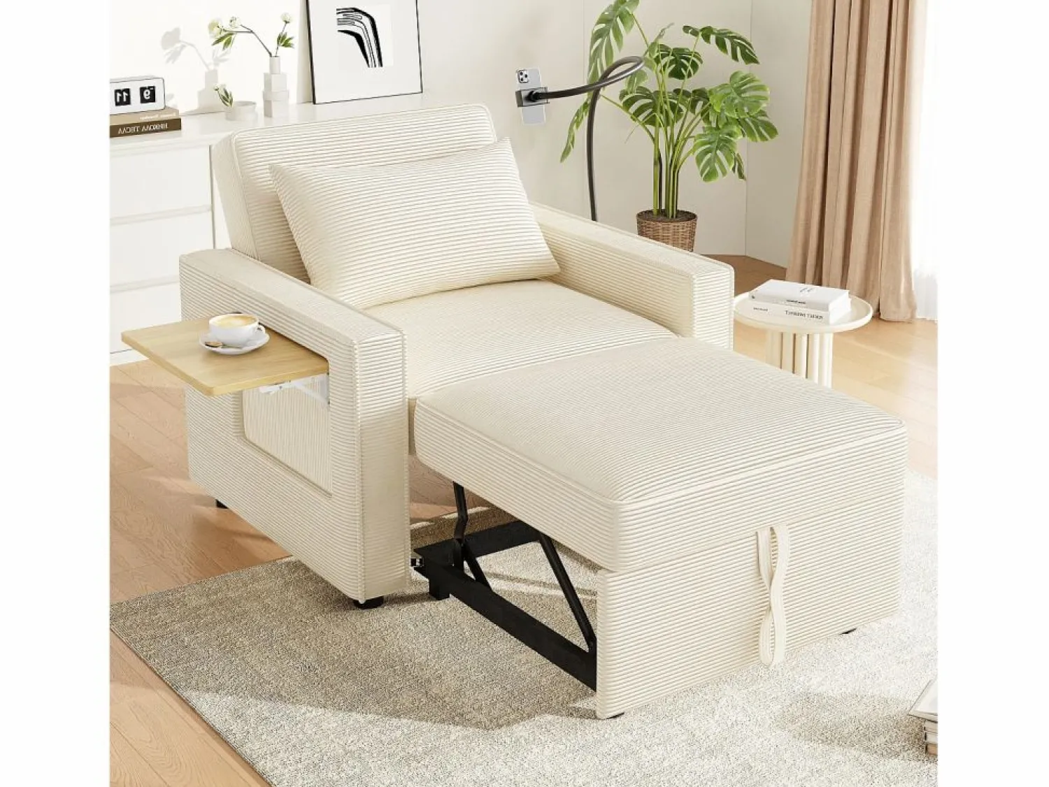 Sale Sofá convertible con puerto USB y soporte para teléfono, respaldo ajustable - Pana Sillón Cama