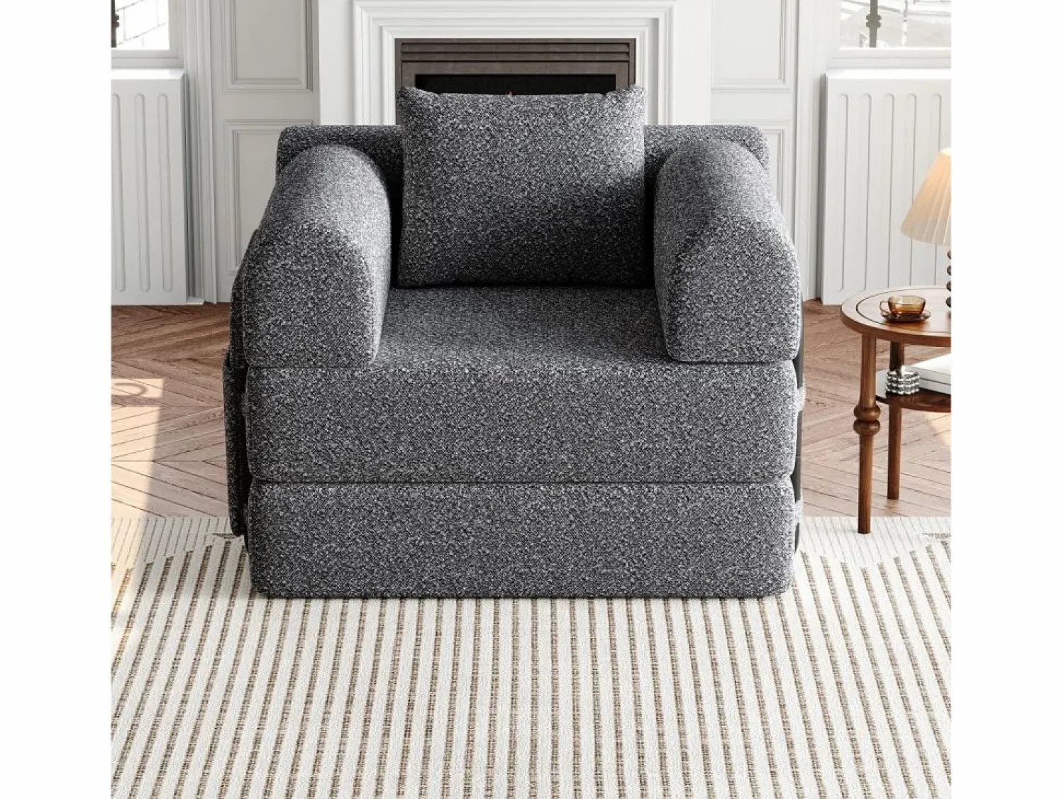 OKWISH Sofá convertible con reposabrazos acolchados y bolsillos laterales, estructura de metal - Chenilla