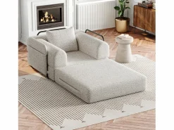 Outlet OKWISH Sofá convertible con reposabrazos acolchados y bolsillos laterales, estructura de metal - Chenilla Caqui