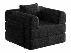 New OKWISH Sofá convertible con reposabrazos acolchados y bolsillos laterales, estructura de metal - Chenilla negra Negro