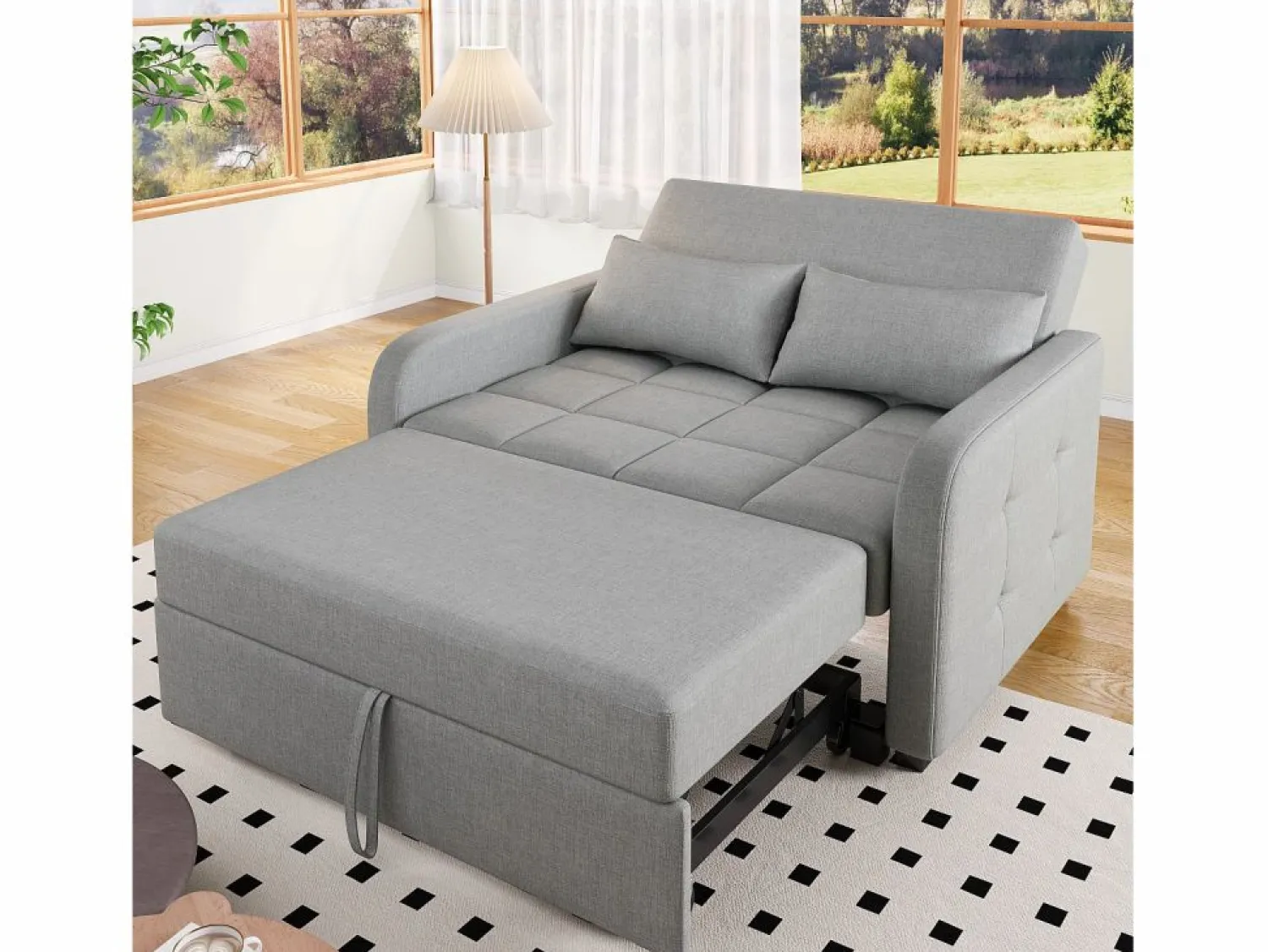 Discount Hauss Spole Sofá convertible de 2 plazas con respaldo regulable y 2 cojines - Tejido de lino Gris
