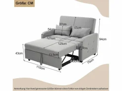 Discount Hauss Spole Sofá convertible de 2 plazas con respaldo regulable y 2 cojines - Tejido de lino Gris