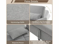 Discount Hauss Spole Sofá convertible de 2 plazas con respaldo regulable y 2 cojines - Tejido de lino Gris