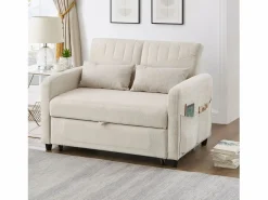 Outlet ModernLuxe Sofá convertible doble 114 x 77 x 82.5 cm - respaldo ajustable en tres niveles - tejido de algodón y lino - Beige