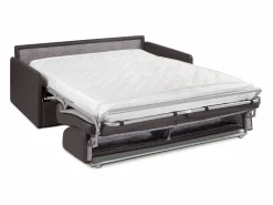 Vente-unique Sofá convertible exprés polipiel marrón asiento viscoelástico 160 cm colchón 14 cm CALIFE