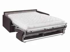 Best Sofá convertible exprés polipiel marrón asiento viscoelástico 160 cm colchón 18 cm CALIFE Sofás De Piel Sintética