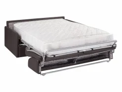 New Vente-unique Sofá convertible exprés polipiel marrón asiento de espuma viscoelástica 160 cm colchón 22 cm CALIFE Marru00f3n