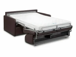 Sale Vente-unique Sofá convertible exprés polipiel marrón asiento viscoelástico 140 cm colchón 14 cm CALIFE Marru00f3n