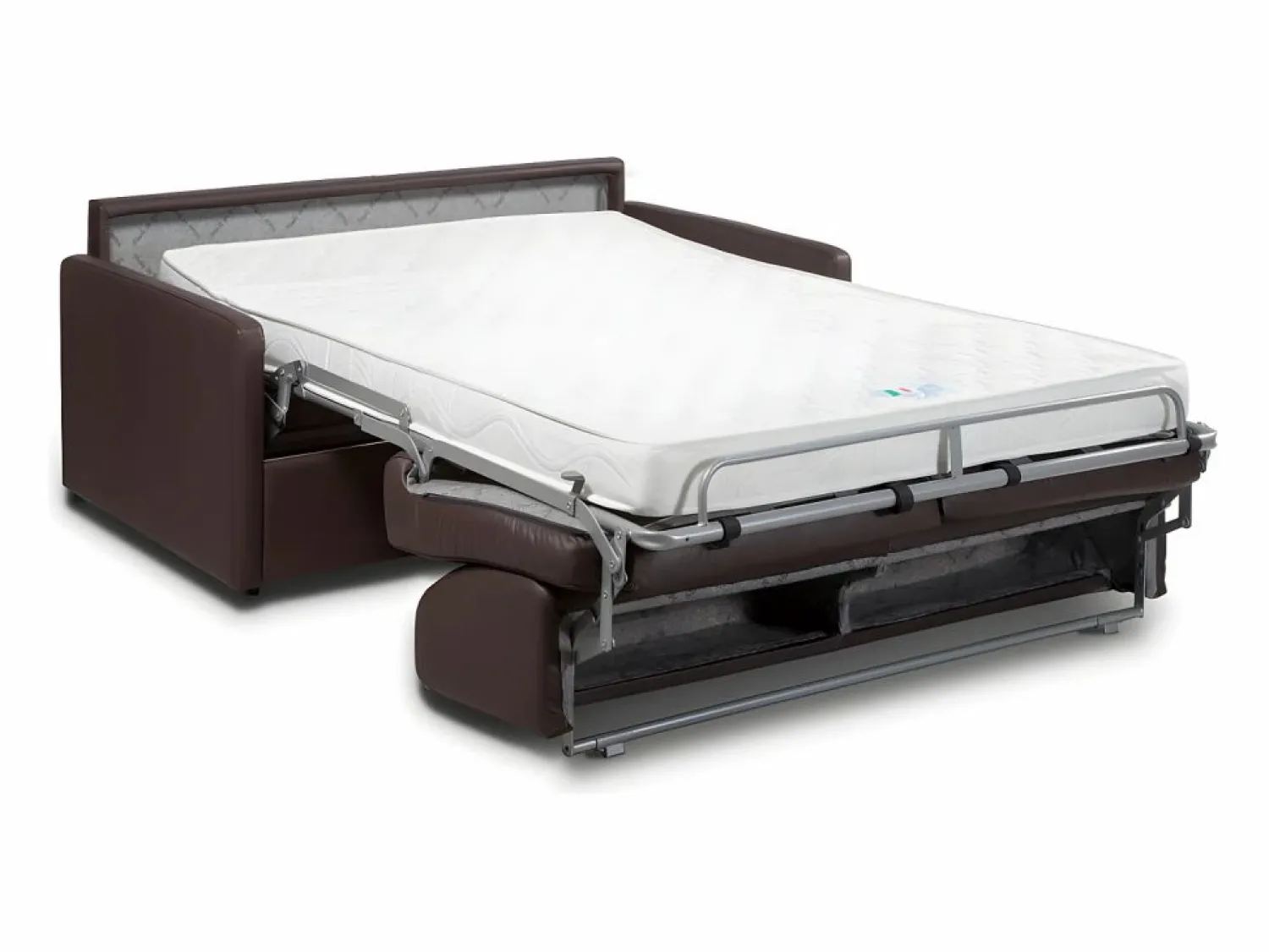 Sale Vente-unique Sofá convertible exprés polipiel marrón asiento viscoelástico 140 cm colchón 14 cm CALIFE Marru00f3n