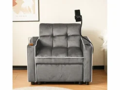 Best OKWISH Sofá convertible individual de terciopelo oscuro con soporte para teléfono y portavasos, ideal para salón y dormitorio Gris