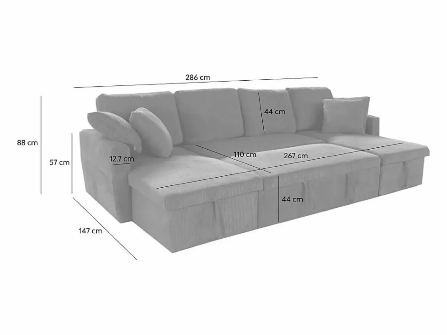 Best Sofá convertible panorámico 4 plazas en tejido con box MAHÉ - Todos Los Sofás|Sofá De Terciopelo