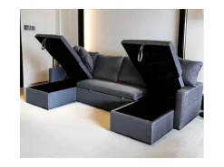 Concept-Usine Sofá convertible panorámico 4 plazas con box en tejido MAHÉ - oscuro