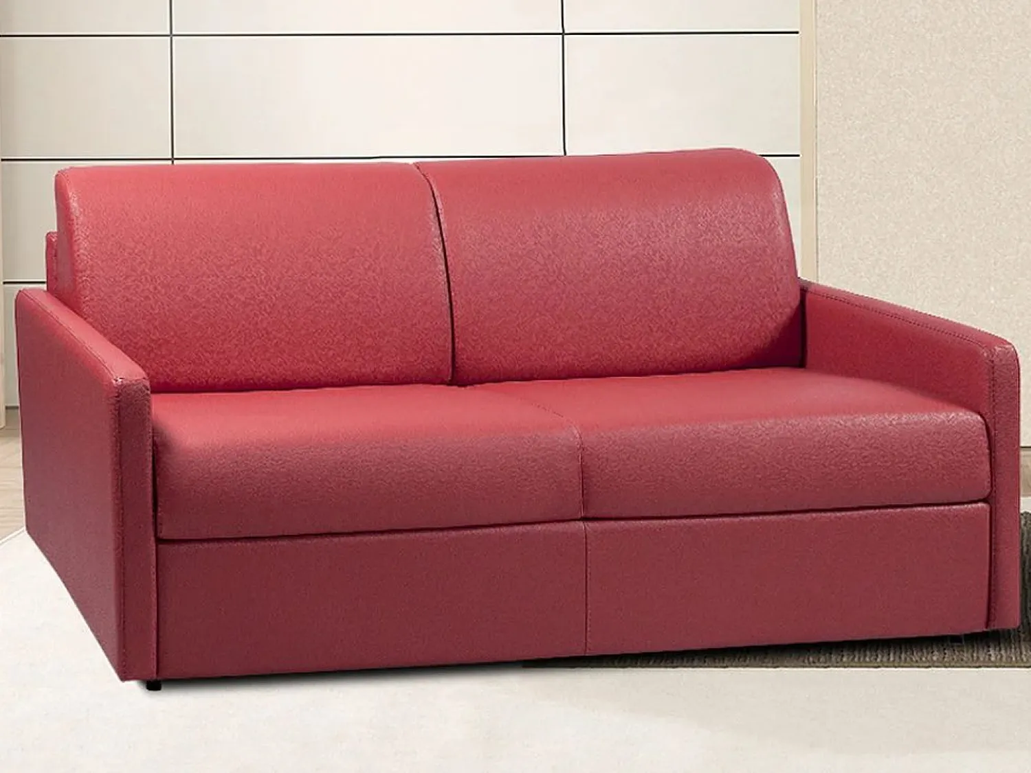Sale Sofá convertible polipiel asiento viscoelástico 160 cm lamas anchas 18 cm CALIFE Sofás De Piel Sintética