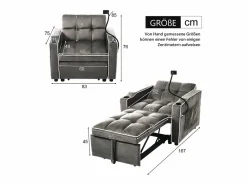 New Sofá de 1 plaza - Sillón con portavasos y soporte para teléfono - terciopelo oscuro Gris