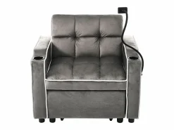 New Sofá de 1 plaza - Sillón con portavasos y soporte para teléfono - terciopelo oscuro Gris