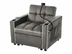 New Sofá de 1 plaza - Sillón con portavasos y soporte para teléfono - terciopelo oscuro Gris