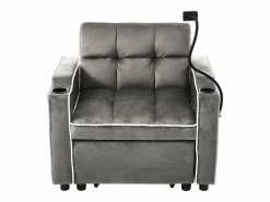 New Sofá de 1 plaza - Sillón con portavasos y soporte para teléfono - terciopelo oscuro Gris
