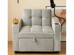 Hot Sofá de 1 plaza - Sillón con portavasos y soporte para teléfono - terciopelo gris y blanco Gris claro