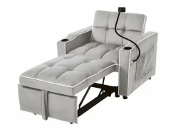 Hot Sofá de 1 plaza - Sillón con portavasos y soporte para teléfono - terciopelo gris y blanco Gris claro