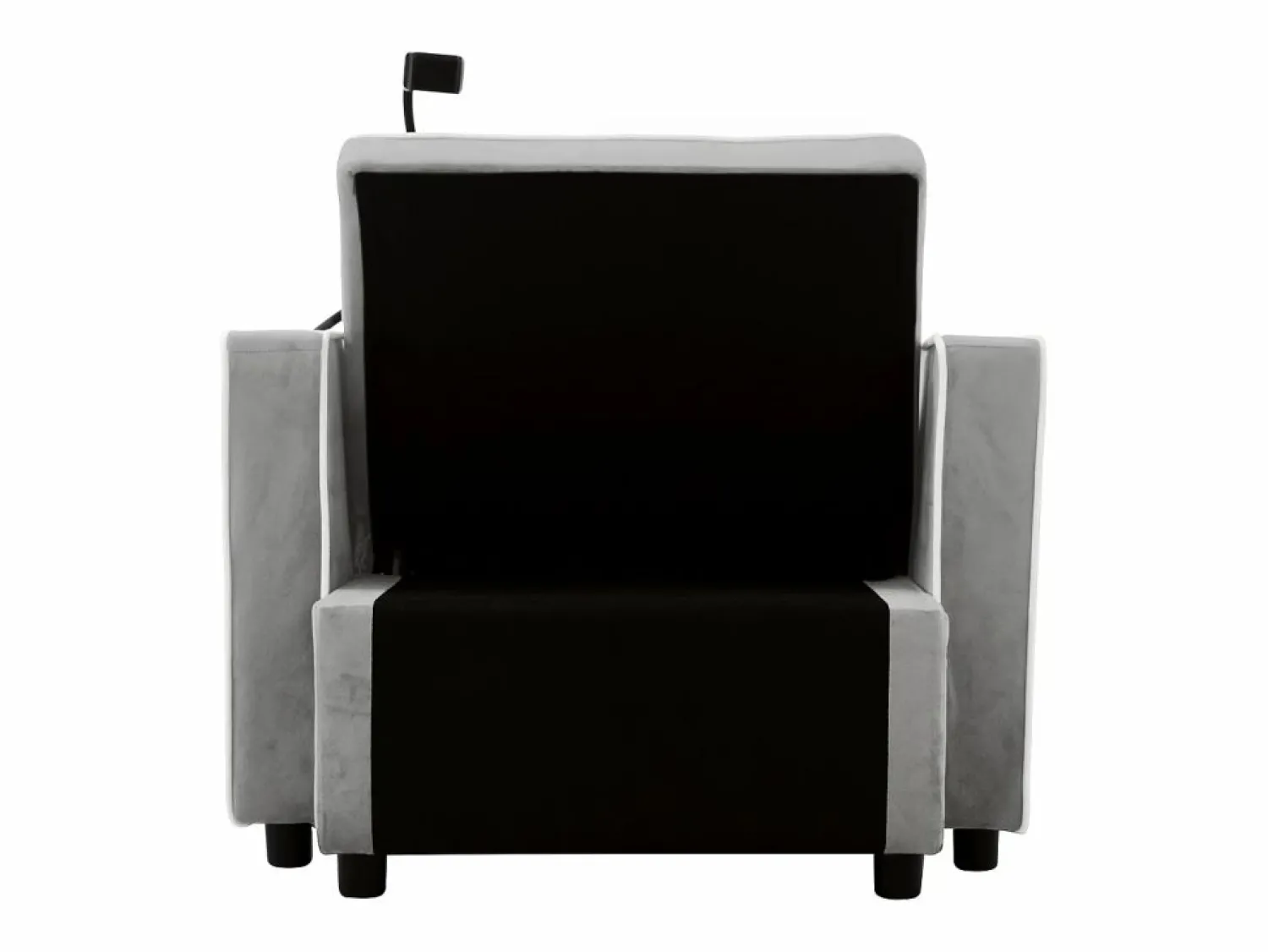 Hot Sofá de 1 plaza - Sillón con portavasos y soporte para teléfono - terciopelo gris y blanco Gris claro