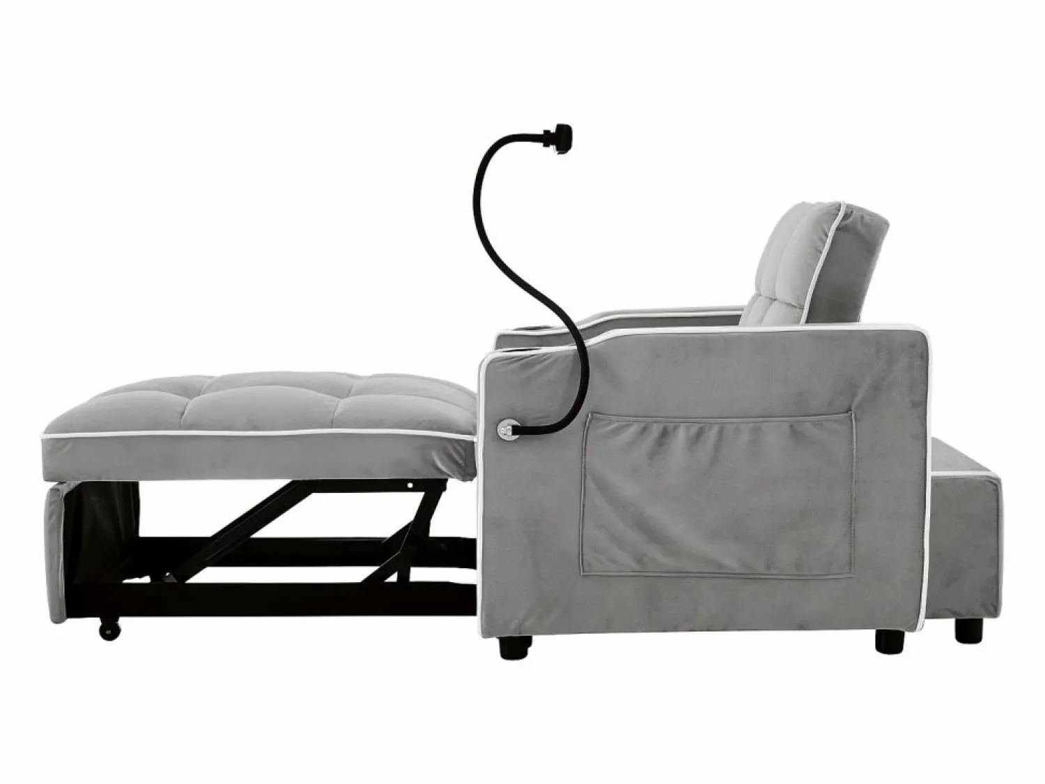 Hot Sofá de 1 plaza - Sillón con portavasos y soporte para teléfono - terciopelo gris y blanco Gris claro
