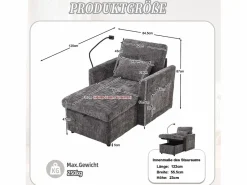 Best Sofá de 1 plaza con 2 bolsillos laterales - Sofá de salón con soporte para teléfono y espacio de almacenamiento oculto - Chenilla Sofá Relax