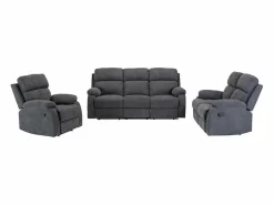 Hot Sofá de 3 plazas, 2 plazas + sillón tela gris TOLZANO Conjunto Sofá Y Sillón