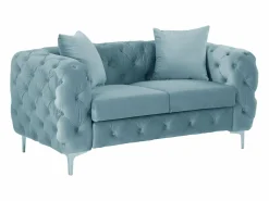 Sale Sofá de 3 plazas, 2 plazas y sillón chéster en terciopelo azul pastel EDWINA Conjunto Sofá Y Sillón