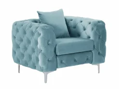 Sale Sofá de 3 plazas, 2 plazas y sillón chéster en terciopelo azul pastel EDWINA Conjunto Sofá Y Sillón