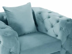 Sale Sofá de 3 plazas, 2 plazas y sillón chéster en terciopelo azul pastel EDWINA Conjunto Sofá Y Sillón