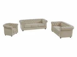 Vente-unique Sofá de 3 plazas, 2 plazas y sillón de terciopelo estilo CHESTERFIELD