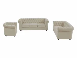 Vente-unique Sofá de 3 plazas, 2 plazas y sillón de terciopelo estilo CHESTERFIELD