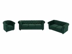 Vente-unique Sofá de 3 plazas, 2 plazas y sillón de terciopelo estilo CHESTERFIELD