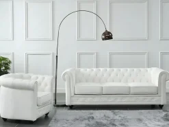 Sale Vente-unique Sofá de 3 plazas + sillón piel de búfalo CHESTERFIELD Blanco