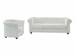 Sale Vente-unique Sofá de 3 plazas + sillón piel de búfalo CHESTERFIELD Blanco