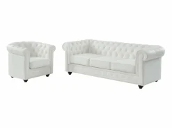 Sale Vente-unique Sofá de 3 plazas + sillón piel de búfalo CHESTERFIELD Blanco