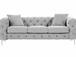 Vente-unique Sofá de 3 plazas Chesterfield de terciopelo antracita con patas de metal EDWINA