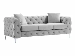Vente-unique Sofá de 3 plazas Chesterfield de terciopelo antracita con patas de metal EDWINA