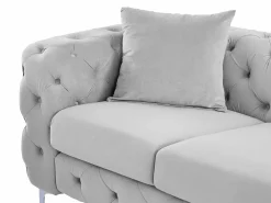 Vente-unique Sofá de 3 plazas Chesterfield de terciopelo antracita con patas de metal EDWINA