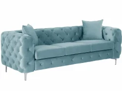 Hot Vente-unique Sofá de 3 plazas chéster de terciopelo azul pastel y patas de metal EDWINA Azul celeste