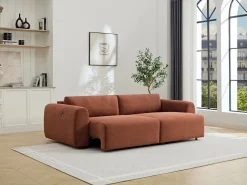 Outlet Vente-unique Sofá de 4 plazas con asiento deslizante eléctrico de pana PASTARO Terracota