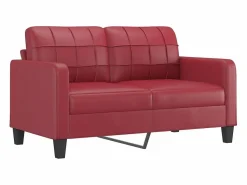 Sale Sofá de 2 plazas con cojines cuero sintético tinto 140 cm Sofás De Piel Sintética