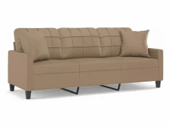 Clicnbuy Sofá de 3 plazas con cojines cuero sintético capuchino 180 cm