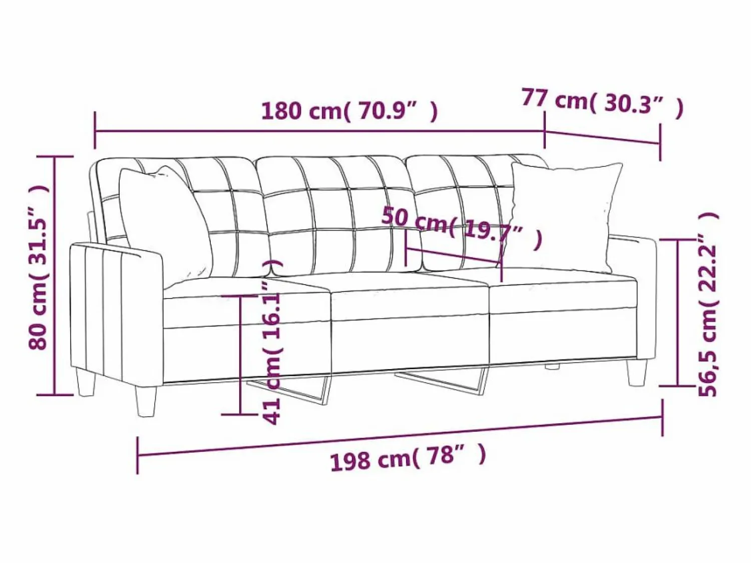 Clicnbuy Sofá de 3 plazas con cojines cuero sintético capuchino 180 cm