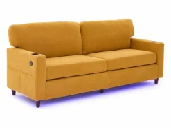 Hauss Spole Sofá de 2 plazas con puerto USB-C, iluminación LED y bolsillos laterales - Tela de chenilla - Amarillo