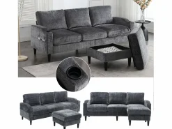 Hot Sofá de 4 plazas con reposapiés - 196,5 x 75 x 77 cm - con almacenaje + reposabrazos - terciopelo - Todos Los Sofás|Sofá De Terciopelo