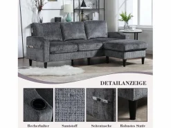 Hot Sofá de 4 plazas con reposapiés - 196,5 x 75 x 77 cm - con almacenaje + reposabrazos - terciopelo - Todos Los Sofás|Sofá De Terciopelo