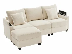 Sale Hauss Spole Sofá de 3 plazas con reposapiés, puerto USB y 2 cojines - Pana - Beige